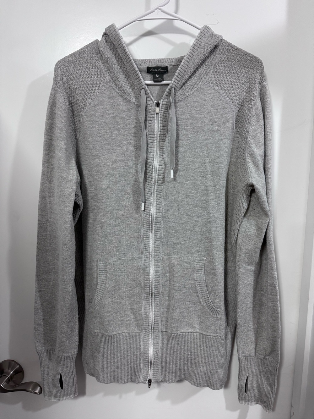 Vintage Eddie Bauer Light Gray Zip-Up Hoodie Sweater